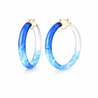Gold & Honey Womens Tie Dye Lucite Hoops In Blue