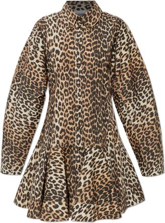 Ganni Leopard Shirt Dress - Dames - Shirt Kleedjes - Bruin - L - Katoen - Kleedjes