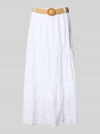 Zabaione Midirock mit Lochstickerei und G&uuml;rtel Modell Mi44mii in Weiss, Gr&ouml;&szlig;e XXL