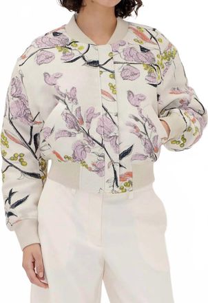 Stine Goya Woven Jacquard Crop Dropped Shoulder Bomber Jacket In Mimosa