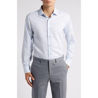 Lorenzo Uomo Trim Fit Textured Windowpane Check Cotton Dress Shirt in Light Blue at Nordstrom, Size 16.5 - 34