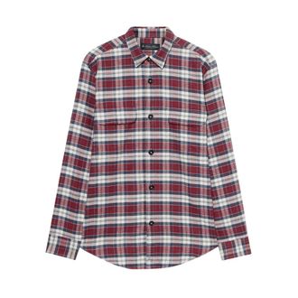 Brooks Brothers Geruite katoenen flanellen overshirt met klepzakken - Heren - Casual Overhemden - Rood - 2XL - Katoen - Overhemden
