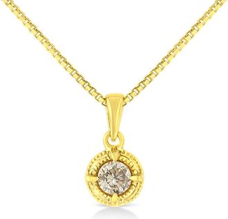 House of Brilliance 14K Yellow Gold Plated Silver 1/2 Cttw Diamond Solitaire Milgrain Pendant Necklace at Nordstrom