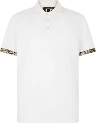 Roberto Cavalli Polo met Jaguar Skin Details - Heren - Polos - Wit - S - Katoen - Tops