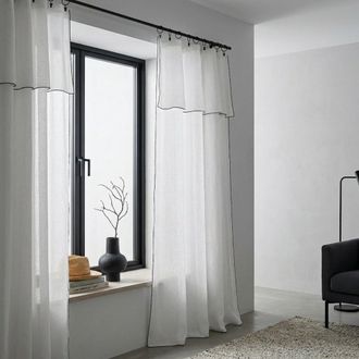 Febronie Visillo panel - juego de 2 algod&oacute;n 140x290 blanco / negro