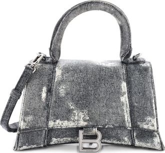 Balenciaga Hourglass Top Handle Bag Denim Printed Leather Small satchel - Zwart