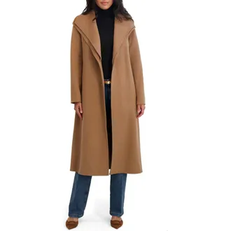 Elie Tahari Elliot Tie Waist Wool Blend Coat in Camel at Nordstrom Rack, Size X-Small