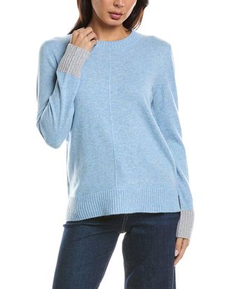 Fort&eacute; Cashmere Contrast Trim Crew Cashmere Sweater