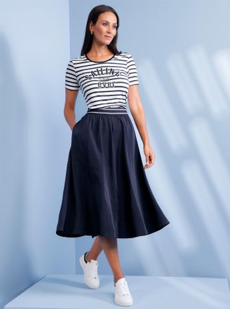 Heine T-Shirt HEINE T-Shirt, Damen, Gr. 34, wei&szlig;, marine, geringelt, 95% Viskose, 5% Elasthan, gemustert, gestreift, Rundhals, Shirts T-Shirt