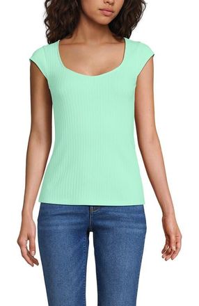 Lands End Pointelle Cap Sleeve Top in Frosted Mint at Nordstrom, Size X-Large
