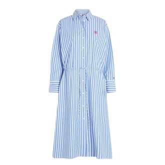 Tommy Hilfiger Gestreepte Midi Overhemdjurk - Dames - Shirt Kleedjes - Blauw - XS - Katoen - Kleedjes