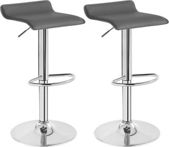 Woltu Woltu - 2x Taburetes De Bar Regulable En Altura Cuero Artificial Acero Cromado Asiento Acolchado Silla De Bar Taburetes Alto Cocina Gris