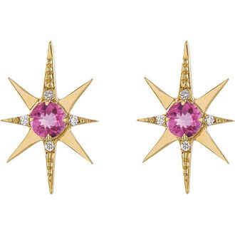 Eden Presley Pink Tourmaline & Diamond Large Starburst Stud Earrings in Yellow Gold/Diamond at Nordstrom