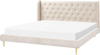 Beliani Bed Velvet FORBACH 180 x 200 cm (EU Super King) Beige