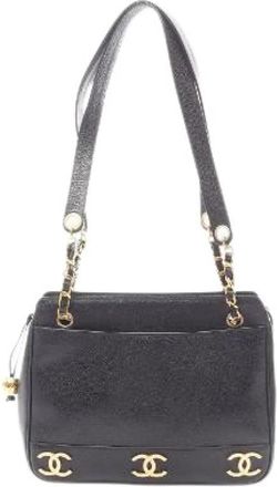 Chanel Pre-owned Triple Coco Mark Grained Calf Tote Bag - Dames - Vintage Schoudertas - Zwart - ONE Size - Leer - Vintage