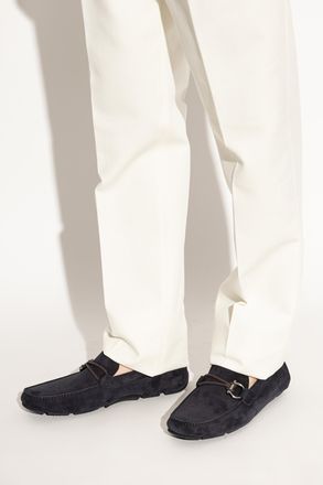 Ferragamo Suede Loafers Front, Mens, Navy Blue