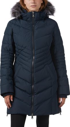 Pajar Womens Queens Faux Fur Trim Chevron Quilt Mid Length Coat