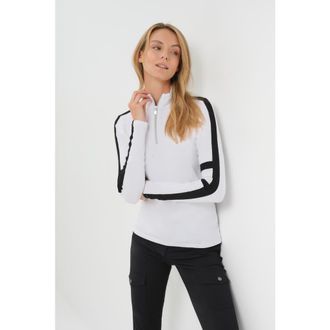 Anatomie Stacey Sport Striped Zip-Up Top in White/black at Nordstrom, Size X-Large