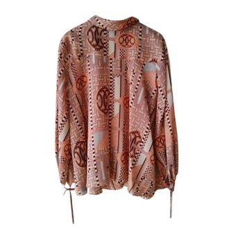 Herm&egrave;s Aunage Mosaique Print Orange Neon Silk Blouse Size XS