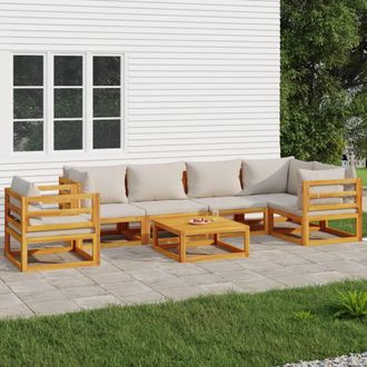 vidaXL Set Muebles De Jard&iacute;n 7 Pzas Madera Maciza Y Cojines Gris Claro Vidaxl