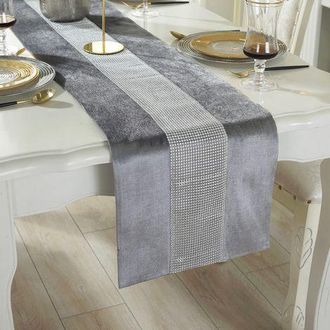 OEM Camino De Mesa Gris De 32 X 180 Cm, Camino De Mesa Con Lentejuelas, Botellero Plateado Con Forma De Diamante (180 Cm, Gris)