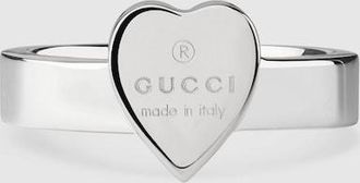 Gucci Trademark Ring With Heart Pendant, Sterling Silver, Sterling Silver