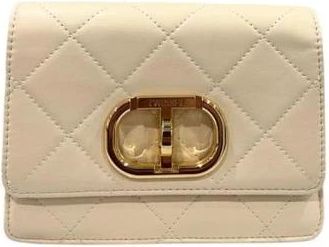 Twinset Gewatteerde leren kleine schoudertas met gouden sluiting - Dames - Schoudertassen - Beige - ONE Size - Leer - Tassen