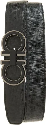 Ferragamo Double Gancio Saffiano Leather Belt in Nero Midnight at Nordstrom, Size 115
