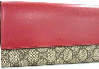 Gucci Beige Red Color Pvc Leather Long Wallet (Bi-Fold) (Pre-Owned)