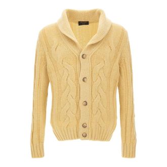 Gran Sasso Truien & Vesten, Heren, Geel, XL, Wol, Gebreide Cardigan met Sjaalkraag