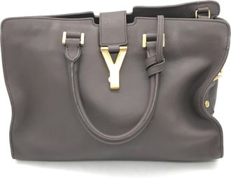 Saint Laurent Grey Leather Petis Cabas Tote With Gold Womens Hardware (Pre-Owned)