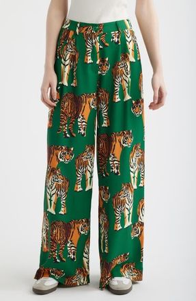 Dressed in Lala Never Taking These Off Wide Leg Pants in Green Tiger at Nordstrom, Size Xx-Large