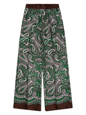 P.A.R.O.S.H. Wide-Leg Silk Trousers With Paisley Pattern And Elastic Waistband