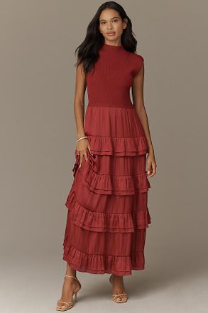 Derek Lam Klea Mock-Neck Tiered Maxi Dress
