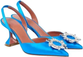 Amina Muaddi Begum 70 Satin Slingback Pumps, Brand Size 37.5 ( US Size 7.5 )