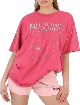 Moschino Fuschia Crystal Teddy Bear Oversize Cotton T-Shirt, Size XX-Small