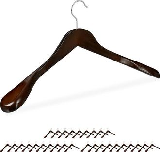 Relaxdays Pack De 30 Perchas Traje Anchas, Para Chaquetas, Abrigos O Vestidos, Madera, 45 Cm De Ancho, Marr&oacute;n Oscuro