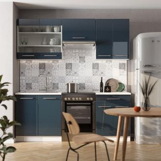 Vicco Mueble De Cocina Fame-line, Azul Oscuro Alto Brillo/blanco, 200 Cm, Et Antracita