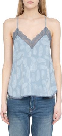 Zadig&Voltaire Christy Paisley Jacquard Silk Satin Camisole in Sky at Nordstrom, Size X-Small