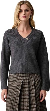 Twinset V-hals trui - Dames - Truien - Grijs - Maat: XS Katoen