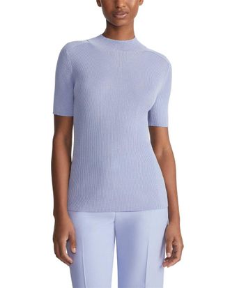Lafayette 148 New York Ribbed Stand Collar Silk-Blend Sweater