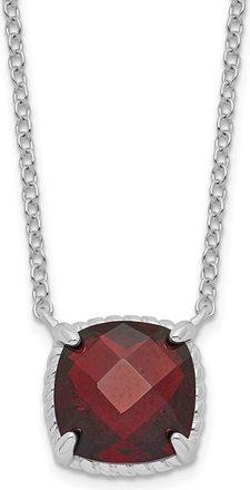 Diamond2Deal Sterling Silver Rhodium-plated Square Garnet Pendant Necklace