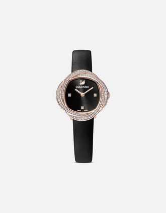 Swarovski Womens Swarovski 5552421 Crystal Leather Strap Black Rose Gold Tone Womens Watch