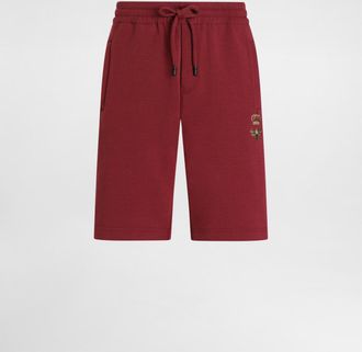 Dolce & Gabbana Jersey Jogging Shorts With Embroidery - Man Pants And Shorts Burgundy Cotton 46