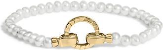 House of Brilliance 18K Yellow Gold Vermeil Pearl Infinity Lock Tennis Bracelet