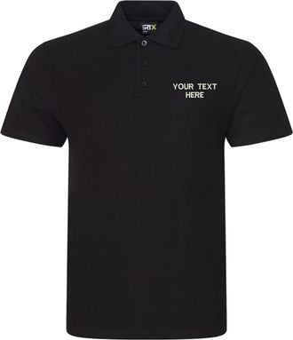 Generic Personalised Embroidered Your Text RX101 Pro Polo T-Shirt, Work Wear Any Text Polo Uniform Tee Top (Black, 4XL, 4X_l)