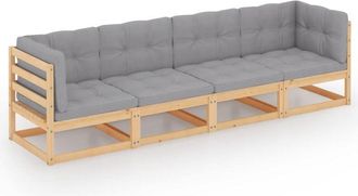 vidaXL Sof&aacute; De Jard&iacute;n 4 Plazas Con Cojines Madera Maciza De Pino Vidaxl