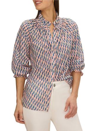Nic+Zoe Sideways Cotton Crinkle Button-Up Shirt in Pink Multi at Nordstrom, Size Medium P