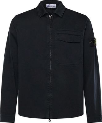 Stone Island Cotton Satin Overshirt With Logo