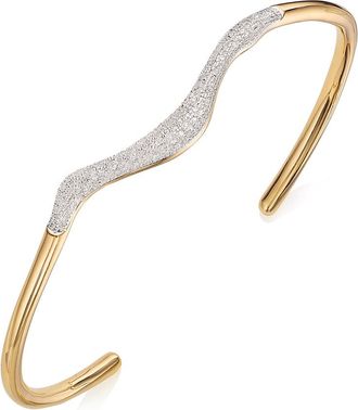 Monica Vinader Gold Riva Diamond Wave Cuff Diamond